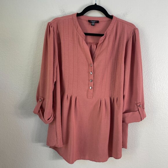 Cocomo Woman Plus 1X Rose Pink Blouse With Button Detail Pintuck Design Shirt - Picture 6 of 10